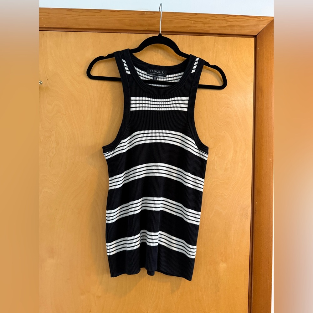 Eloquii Black & White Striped Ribbed Tank